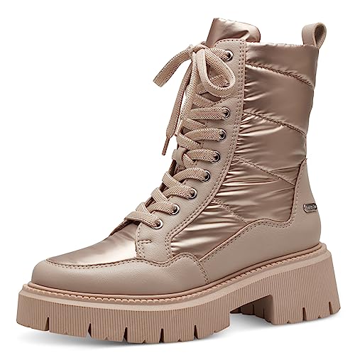 MARCO TOZZI Damen Stiefeletten zum Schnüren aus Leder Plateau, Beige (Taupe Met.Comb), 36 von MARCO TOZZI