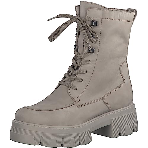 MARCO TOZZI Damen Stiefeletten zum Schnüren aus Leder Plateau, Braun (Taupe Nubuck), 39 von MARCO TOZZI