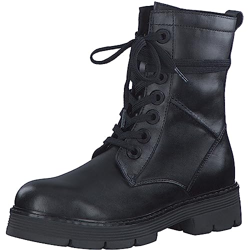 MARCO TOZZI Damen Stiefeletten zum Schnüren aus Leder Plateau, Schwarz (Black), 41 von MARCO TOZZI