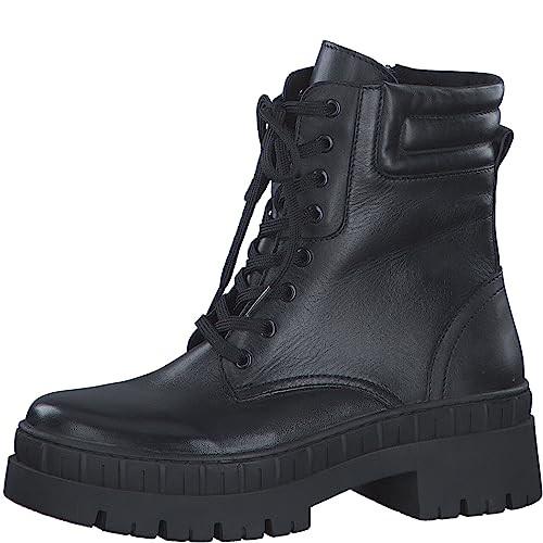 MARCO TOZZI Damen Stiefeletten zum Schnüren aus Leder Plateau, Schwarz (Black), 41 von MARCO TOZZI