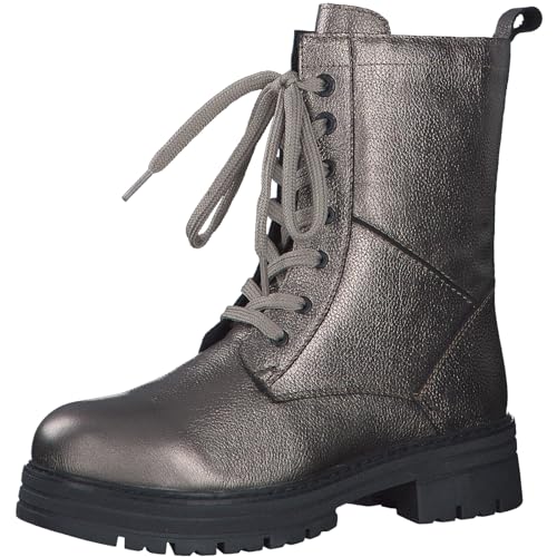 MARCO TOZZI Damen Stiefeletten zum Schnüren aus Leder mit Blockabsatz, Silber (Pewter), 39 EU von MARCO TOZZI