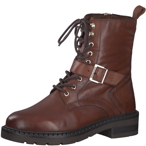 MARCO TOZZI Damen Stiefeletten zum Schnüren aus Leder mit Reißverschluss, Braun (Cognac), 40 EU von MARCO TOZZI