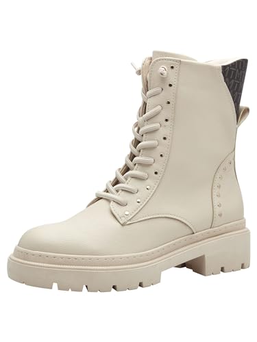 MARCO TOZZI Damen Stiefeletten zum Schnüren mit Blockabsatz mit Reißverschluss, Beige (Cream Comb), 36 EU von MARCO TOZZI
