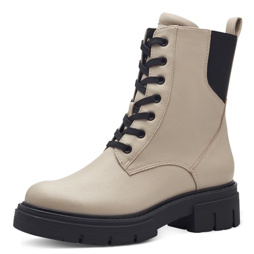 MARCO TOZZI Damen Stiefeletten zum Schnüren mit Blockabsatz mit Reißverschluss, Cremefarben (Ivory Comb.), 39 EU von MARCO TOZZI