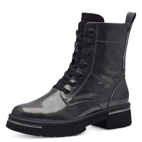 MARCO TOZZI Damen Stiefeletten zum Schnüren mit Blockabsatz mit Reißverschluss, Grau (Dk.Grey Patent), 38 EU von MARCO TOZZI