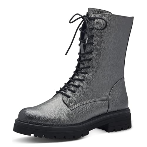 MARCO TOZZI Damen Stiefeletten zum Schnüren mit Blockabsatz mit Reißverschluss, Silber (Gun Metal), 41 EU von MARCO TOZZI