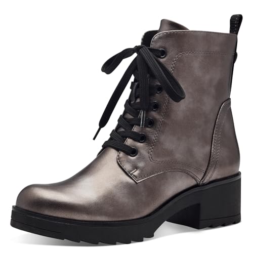 MARCO TOZZI Damen Stiefeletten zum Schnüren mit Blockabsatz mit Reißverschluss, Silber (Pewter), 38 EU von MARCO TOZZI