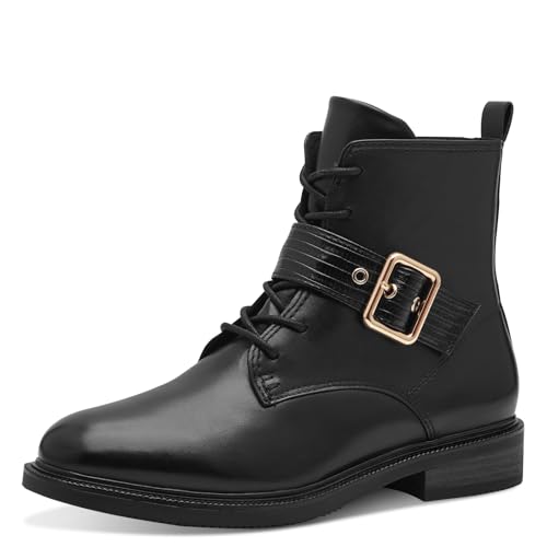MARCO TOZZI Damen Stiefeletten zum Schnüren mit Lederanteil Elegant, Schwarz (Black/Gold), 38 EU von MARCO TOZZI
