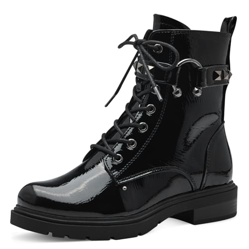 MARCO TOZZI Damen Stiefeletten zum Schnüren mit Nieten mit Reißverschluss, Schwarz (Black Patent), 40 EU von MARCO TOZZI