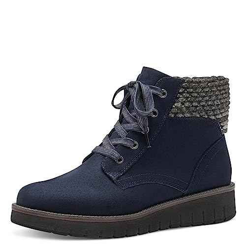 MARCO TOZZI Damen Stiefeletten zum Schnüren mit Stoffbund Flach, Blau (Dk.Navy Comb), 42 von MARCO TOZZI