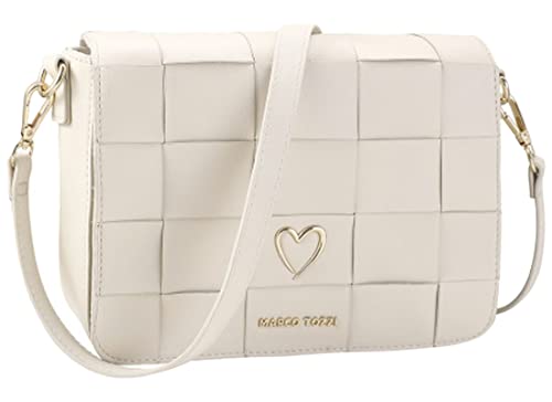 MARCO TOZZI Damen Umhängetasche Flechtoptik Herz Niete 2-61035-20, Farbe:Beige von MARCO TOZZI