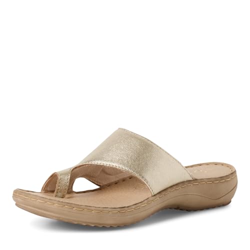 MARCO TOZZI Damen Zehentrenner aus Leder Modern, Beige (Platinum), 37 EU von MARCO TOZZI