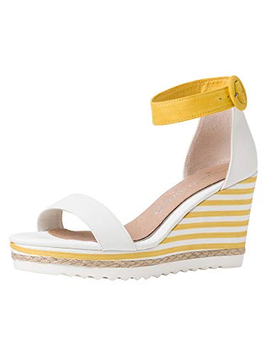 Marco Tozzi Damen by Guido Maria Kretschmer 2-2-88703-26 Keilsandale, White/Yellow, 39 EU von MARCO TOZZI