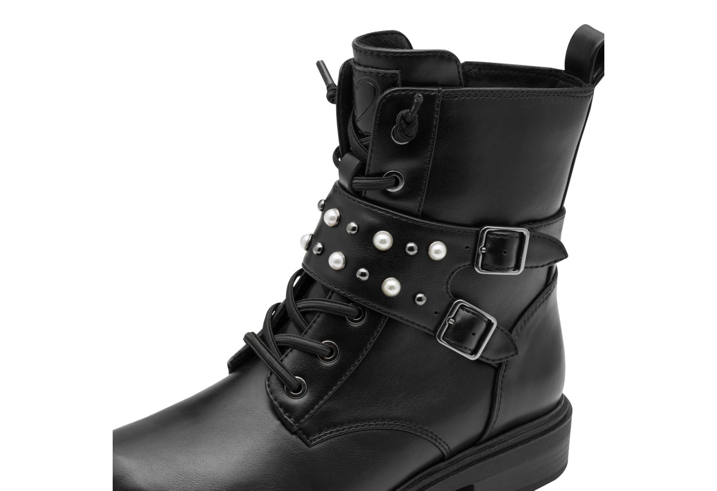 MARCO TOZZI Schnürstiefelette, Blockabsatz, Schnürboots mit Zierschnallen und Zierperlen von MARCO TOZZI