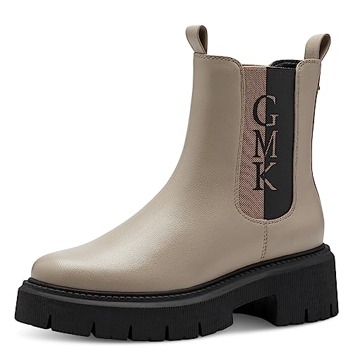 MARCO TOZZI by Guido Maria Kretschmer Damen Chelsea Boots aus Kunstleder Plateau, Braun (Taupe Comb), 36 von MARCO TOZZI