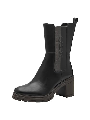 MARCO TOZZI by Guido Maria Kretschmer Damen Chelsea Boots mit Blockabsatz mit Reißverschluss, Schwarz (Black/Khaki), 39 EU von MARCO TOZZI