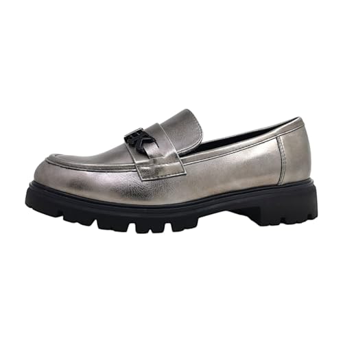 MARCO TOZZI by Guido Maria Kretschmer Damen Loafer ohne Absatz Elegant mit Blockabsatz, Silber (Pewter), 40 EU von MARCO TOZZI