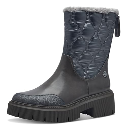MARCO TOZZI by Guido Maria Kretschmer Damen Stiefeletten ohne Absatz mit Plateau mit Reißverschluss, Silber (Pewter Comb), 38 EU von MARCO TOZZI