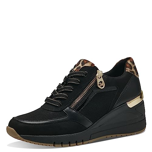 MARCO TOZZI by Guido Maria Kretschmer Damen Wedge Sneaker Keilabsatz mit Schnürsenkeln und Reißverschluss, Schwarz (Black/Leo), 36 von MARCO TOZZI