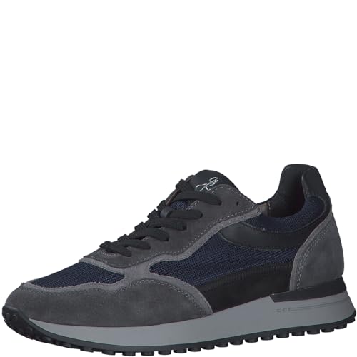 MARCO TOZZI by Guido Maria Kretschmer Herren Sneaker flach aus Leder mit Dicker Sohle, Grau (Dk.Grey/Navy), 42 EU von MARCO TOZZI