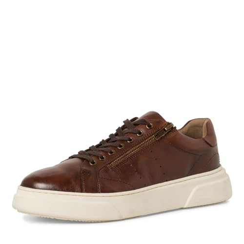 MARCO TOZZI by Guido Maria Kretschmer Herren Sneaker flach aus Leder mit Reißverschluss, Braun (Cognac), 42 EU von MARCO TOZZI