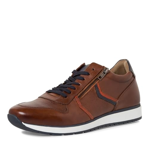 MARCO TOZZI by Guido Maria Kretschmer Herren Sneaker flach aus Leder mit Reißverschluss, Braun (Cognac Comb), 41 EU von MARCO TOZZI