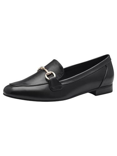 MARCO TOZZI Damen Loafer mit Absatz Elegant Vegan, Schwarz (Black Gold), 37 EU von MARCO TOZZI