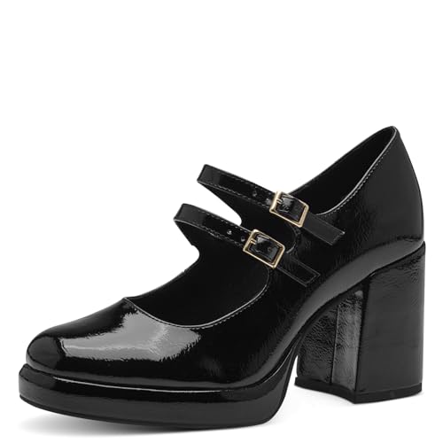 MARCO TOZZI Damen Pumps mit Riemen mit Plateausohle Vegan, Schwarz (Black Patent), 40 EU von MARCO TOZZI