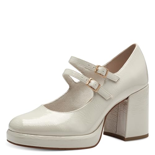 MARCO TOZZI Damen Pumps mit Riemen mit Plateausohle Vegan, Beige (Cream Patent), 39 EU von MARCO TOZZI