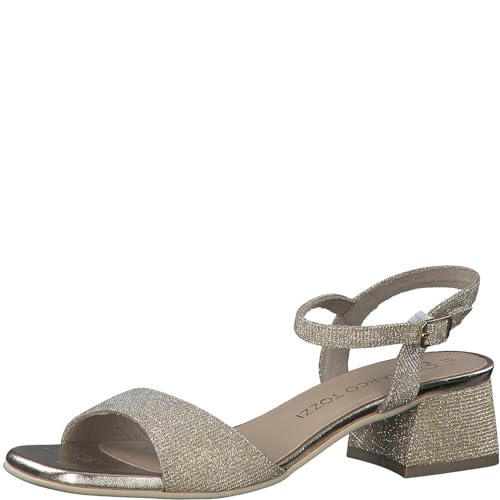 MARCO TOZZI Damen Sandalen mit Absatz mit Verstellbarem Riemen Glitzer, Gold (Gold), 40 EU von MARCO TOZZI