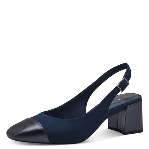 MARCO TOZZI Damen Slingpumps mit Blockabsatz Vegan, Blau (Navy Comb), 37 EU von MARCO TOZZI