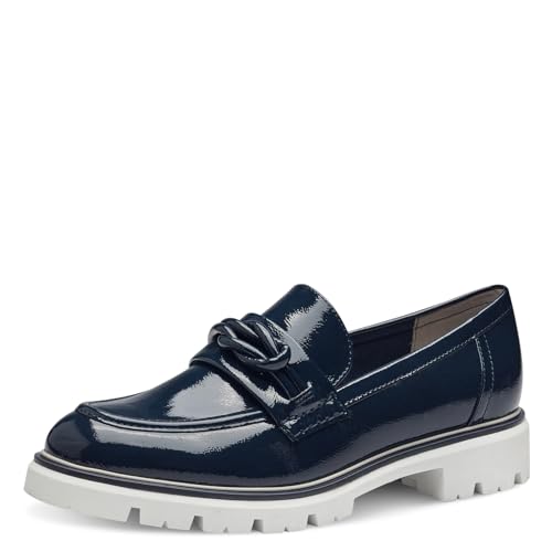 MARCO TOZZI Damen Loafer mit Absatz mit Plateausohle Vegan, Blau (Navy Patent), 39 EU von MARCO TOZZI