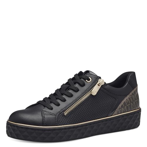 MARCO TOZZI Damen Sneaker flach mit Reißverschluss Vegan, Schwarz (Black Gold), 36 EU von MARCO TOZZI