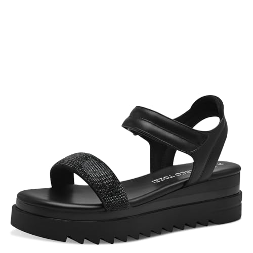 MARCO TOZZI Damen Sandalen mit Keilabsatz Glitzer Bequem, Schwarz (Black Comb), 42 EU von MARCO TOZZI