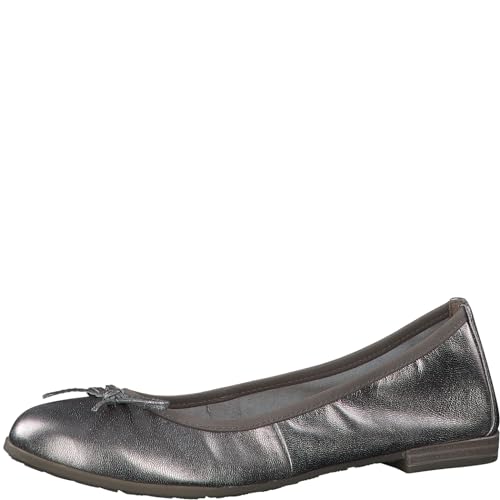 MARCO TOZZI Damen Ballerinas aus Leder mit Schleife, Silber (Pewter), 36 EU von MARCO TOZZI