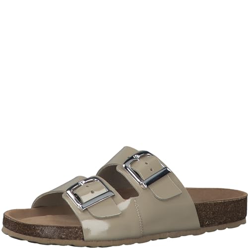 MARCO TOZZI Damen Pantoletten aus Leder Lack, Beige (Pebble Patent), 37 EU von MARCO TOZZI