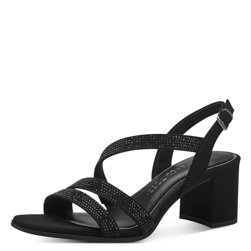 MARCO TOZZI Damen Sandalen mit Absatz Glitzer Vegan, Schwarz (Schwarz), 39 EU von MARCO TOZZI