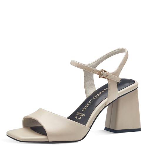 MARCO TOZZI Damen Sandalen mit Absatz mit Verstellbarem Riemen aus Leder, Beige (Cream), 41 EU von MARCO TOZZI