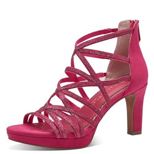 MARCO TOZZI Damen Sandalen mit Absatz Glitzer Vegan, Rosa (Pink Comb), 39 EU von MARCO TOZZI