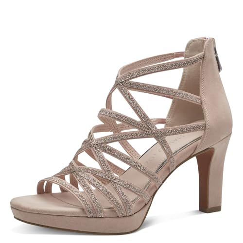 MARCO TOZZI Damen Sandalen mit Absatz Glitzer Vegan, Beige (Powder Comb), 38 EU von MARCO TOZZI