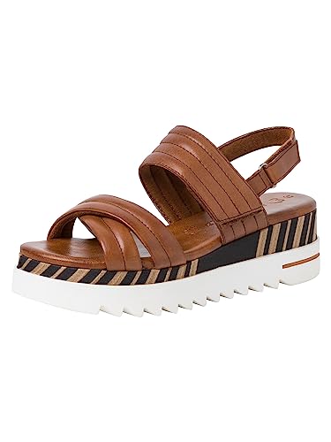 Marco Tozzi Damen 2-2-28730-20 Leder Sandale mit Keilabsatz Keilsandale, Cognac, 38 EU von MARCO TOZZI