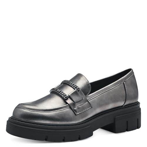 MARCO TOZZI Damen Loafer ohne Absatz Vegan mit Plateau, Silber (Pewter), 39 EU von MARCO TOZZI