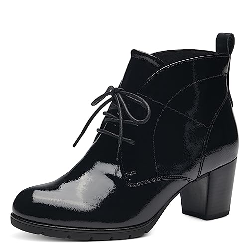 MARCO TOZZI Damen Stiefeletten mit Absatz zum Schnüren Elegant, Schwarz (Black Patent), 37 EU von MARCO TOZZI