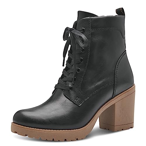 MARCO TOZZI Damen Stiefeletten mit Absatz aus Kunstleder zum Schnüren, Schwarz (Black/Nature), 41 von MARCO TOZZI