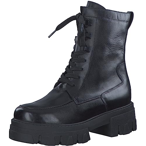 MARCO TOZZI Damen Stiefeletten zum Schnüren aus Leder Plateau, Schwarz (Black), 38 von MARCO TOZZI