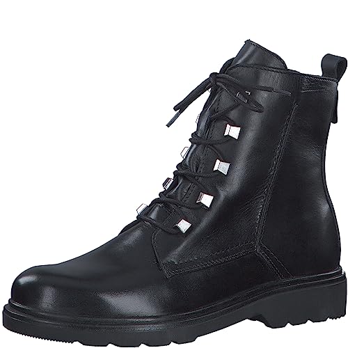 MARCO TOZZI Damen Stiefeletten zum Schnüren aus Leder Herbst, Schwarz (Black Nappa), 38 von MARCO TOZZI