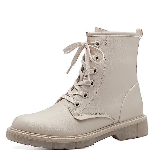 MARCO TOZZI Damen Stiefeletten zum Schnüren aus Kunstleder Flach, Beige (Cream), 40 von MARCO TOZZI