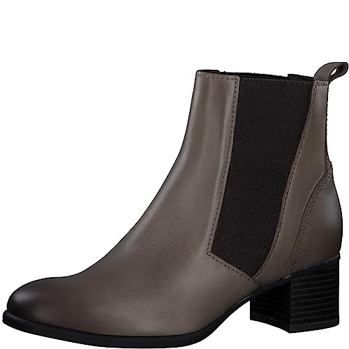 MARCO TOZZI Damen Chelsea Boots aus Leder mit Absatz, Grau (Taupe), 37 von MARCO TOZZI