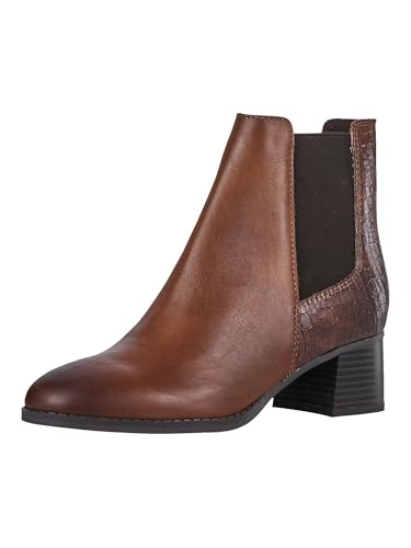 MARCO TOZZI Damen Chelsea Boots mit Lederanteil mit Absatz, Braun (Cognac Comb), 38 EU von MARCO TOZZI