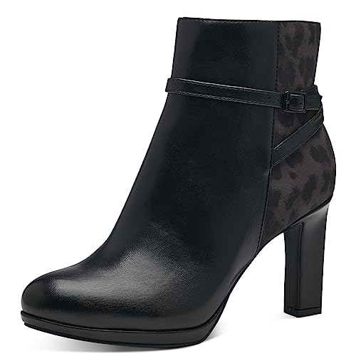 MARCO TOZZI Damen Stiefeletten mit Absatz aus Kunstleder Elegant, Schwarz (Black/Leo), 41 von MARCO TOZZI